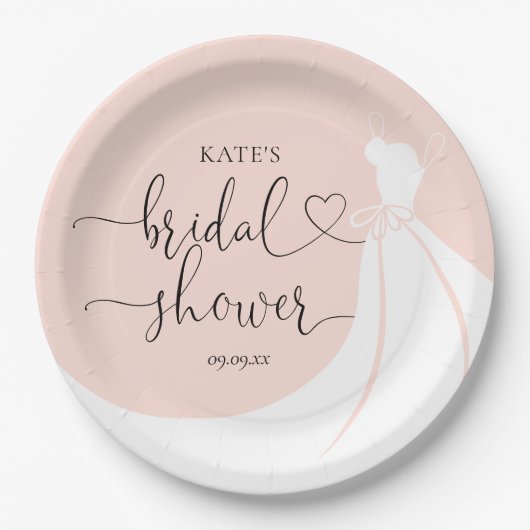 Elegantes Hochzeitskleid Rosa Brautparty Pappteller (Vorderseite)