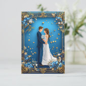 Elegantes Hochzeitskuppeln mit Blumenrahmen Einladung (Stehend Vorderseite)