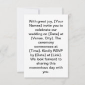 Elegantes Hochzeitskuppeln mit Blumenrahmen Einladung (Rückseite)