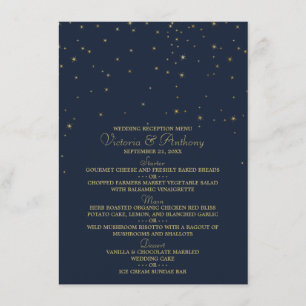 Elegantes Hochzeitsmenü der Marine & Gold Falling Menükarte