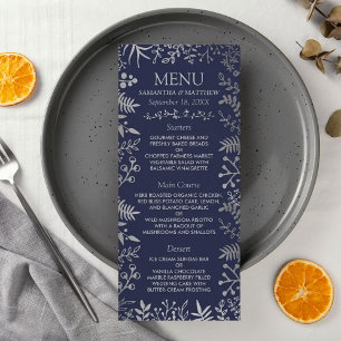 Elegantes Hochzeitsmenü der Marine und Silver Flor Werbekarte
