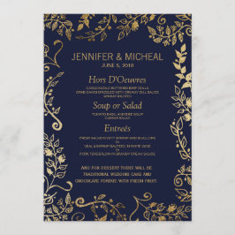 Elegantes Hochzeitsmenü der Navy und Gold Floral Menükarte