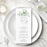 Elegantes Hochzeitsmenü der Wildblume Watercolor Menükarte<br><div class="desc">Dieses elegante Hochzeitsmenü besticht durch hübsche,  handbemalte Wildblumen in Aquarellfarben,  die als Bouquet angeordnet sind und sich ideal für den Frühling,  den Sommer oder für Hochzeiten im Herbst eignen. Für eine weiter gehende Anpassung dieses Designs klicken Sie bitte auf den BUTTON BLAU DESIGN TOOL oben! Matching-Elemente sind ebenfalls verfügbar.</div>