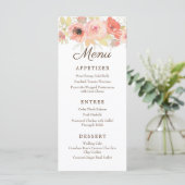 Elegantes Hochzeitsmenü für die Rose Watercolor Co Menükarte (Stehend Vorderseite)