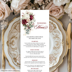 Elegantes Hochzeitsmenü für Rose aus Rot-Gold Menükarte