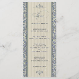 Elegantes Hochzeitsmenü in Blau und Beige Menükarte