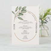 Elegantes Hochzeitsmenü in Grün und Gold Einladung (Stehend Vorderseite)