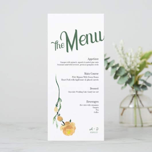 Elegantes Hochzeitsmenü Menükarte (Stehend Vorderseite)