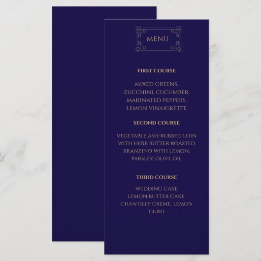 Elegantes Hochzeitsmenü Menükarte (Vorne/Hinten)