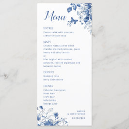 Elegantes Hochzeitsmenü mit delikaten blauen Blume Menükarte