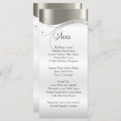 Elegantes Hochzeitsmenü mit Silber und Weiß Satin Menükarte (Vorne/Hinten)