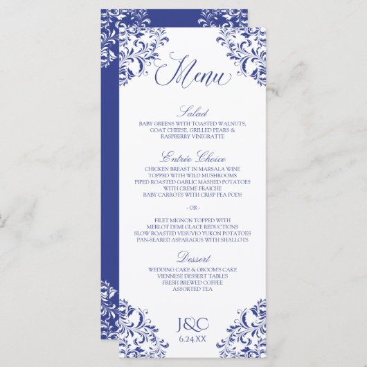 Elegantes Hochzeitsmenü | Nadine (Royal Blue) Menükarte (Vorne/Hinten)