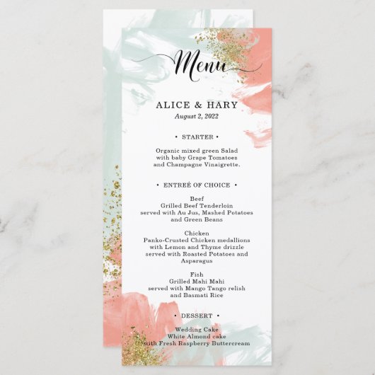 Elegantes Hochzeitsmenü Party Menükarte (Vorne/Hinten)