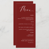 Elegantes Hochzeitsmenü von Burgundy Red Calligrap Menükarte (Vorne/Hinten)