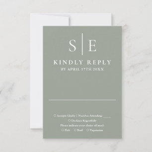Elegantes Hochzeitsmonogramm in Salbeigrün RSVP Karte