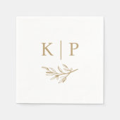 Elegantes Hochzeitsmonogramm mit grünen Blättern  Serviette (Vorderseite)