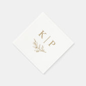 Elegantes Hochzeitsmonogramm mit grünen Blättern  Serviette (Ecke)