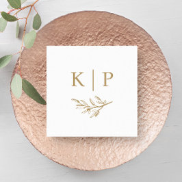 Elegantes Hochzeitsmonogramm mit grünen Blättern  Serviette