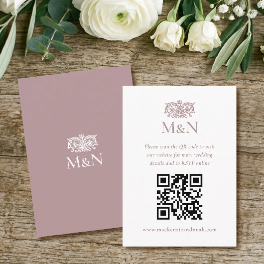 Elegantes Hochzeitsmonogramm mit QR-Code zum RSVP  Begleitkarte