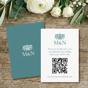 Elegantes Hochzeitsmonogramm mit QR-Code zur RSVP- Begleitkarte