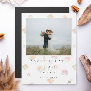 Elegantes Hochzeitspaar-Foto mit Blumen Save The D Magneteinladung
