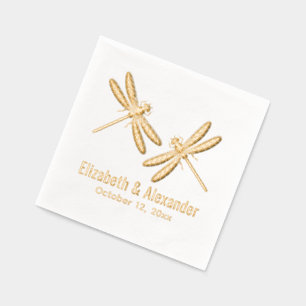 Elegantes Hochzeitspaar mit 2 Libellen Name Datum Servietten Mit Folie