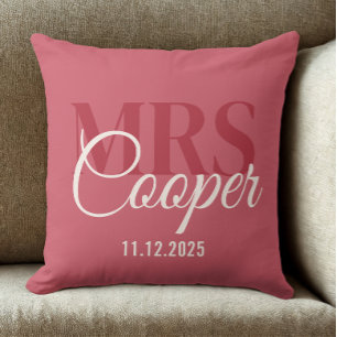 Elegantes Hochzeitspaar Name Rot Elfenbein Farbe  Kissen