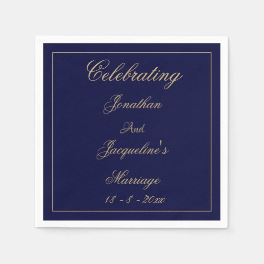 Elegantes Hochzeitspapier Personalisiert Navy Blue Serviette (Vorderseite)