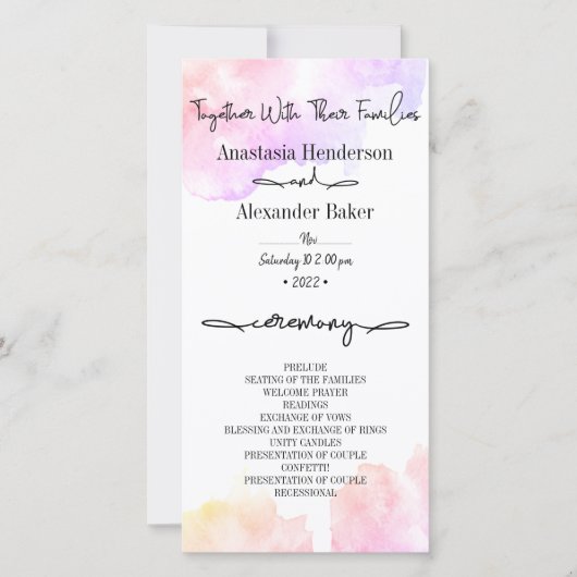 Elegantes Hochzeitsprogramm. (Vorderseite)