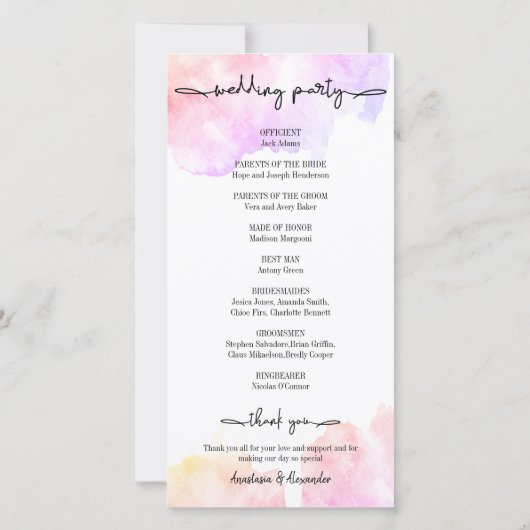 Elegantes Hochzeitsprogramm. (Rückseite)