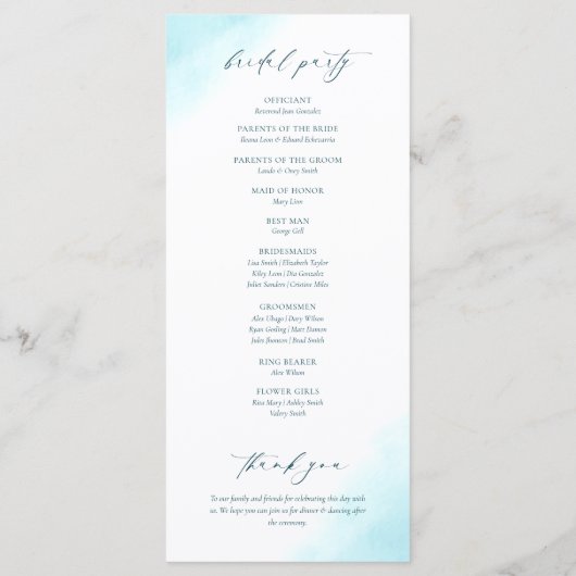 Elegantes Hochzeitsprogramm am Strand Menükarte (Rückseite)