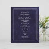 Elegantes Hochzeitsprogramm aus navyblauem Samt un (Stehend Vorderseite)