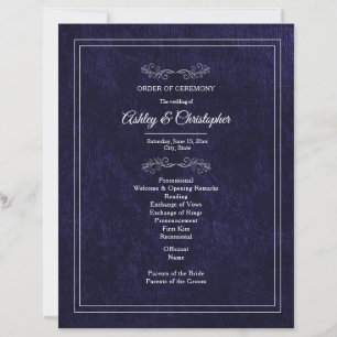 Elegantes Hochzeitsprogramm aus navyblauem Samt un