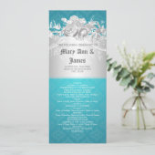 Elegantes Hochzeitsprogramm Barock Geblüht Blau Programm (Stehend Vorderseite)