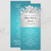 Elegantes Hochzeitsprogramm Barock Geblüht Blau Programm (Vorne/Hinten)