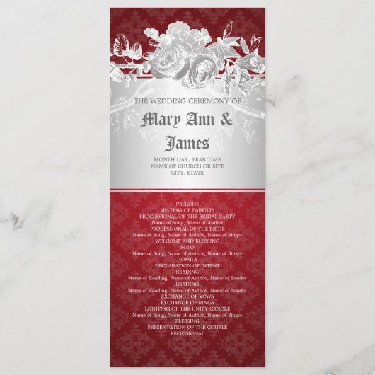 Elegantes Hochzeitsprogramm Barock Geblüht Rot Programm (Vorderseite)