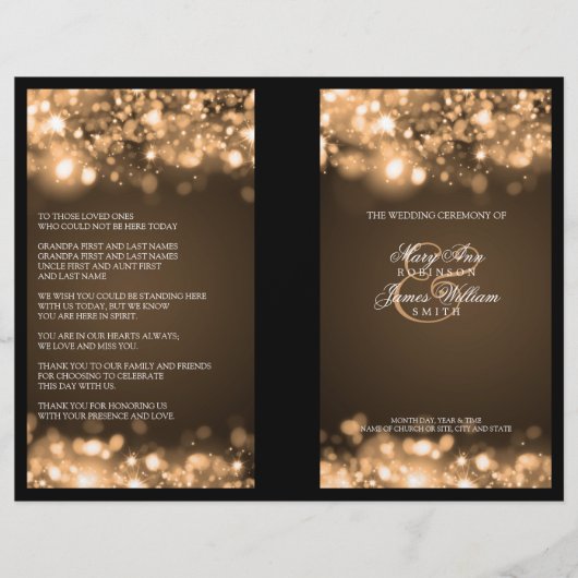 Elegantes Hochzeitsprogramm Blitze Gold (Vorderseite)