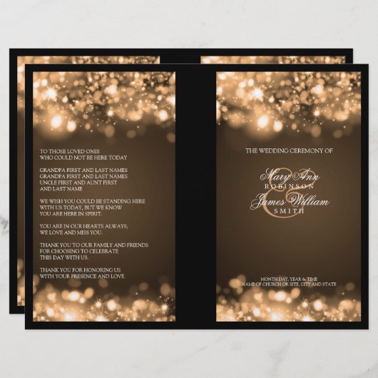 Elegantes Hochzeitsprogramm Blitze Gold (Vorne/Hinten)