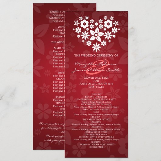 Elegantes Hochzeitsprogramm Blumenstrauß Programm (Vorne/Hinten)