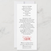 Elegantes Hochzeitsprogramm Blush Pink, Blumenschr Einladung (Rückseite)