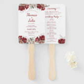 Elegantes Hochzeitsprogramm Burgund & Silver Flora Fächer (Vorne und Hinten)