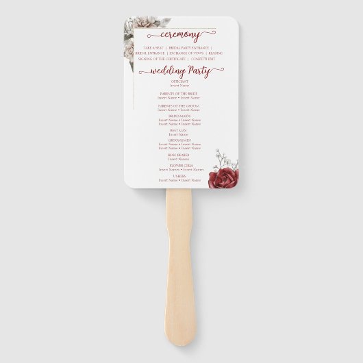 Elegantes Hochzeitsprogramm Burgund & Silver Flora Fächer (Rückseite)