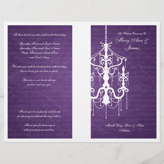 Elegantes Hochzeitsprogramm Chandelier Lila (Vorderseite)
