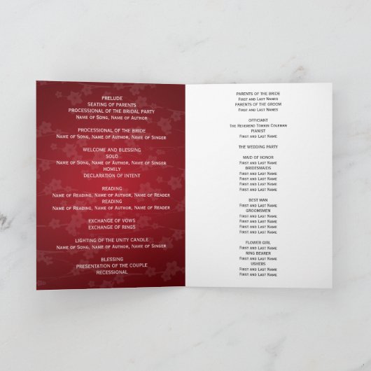 Elegantes Hochzeitsprogramm Cherry Blossom Red Programm (Innenseite)