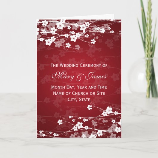 Elegantes Hochzeitsprogramm Cherry Blossom Red Programm (Vorderseite)
