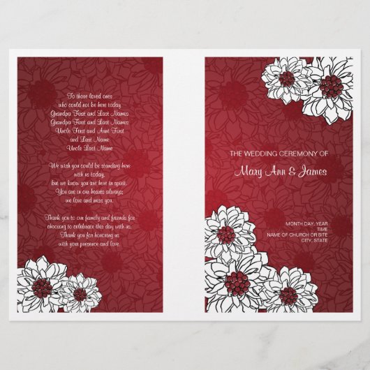 Elegantes Hochzeitsprogramm Dahlia Floral Red (Vorderseite)