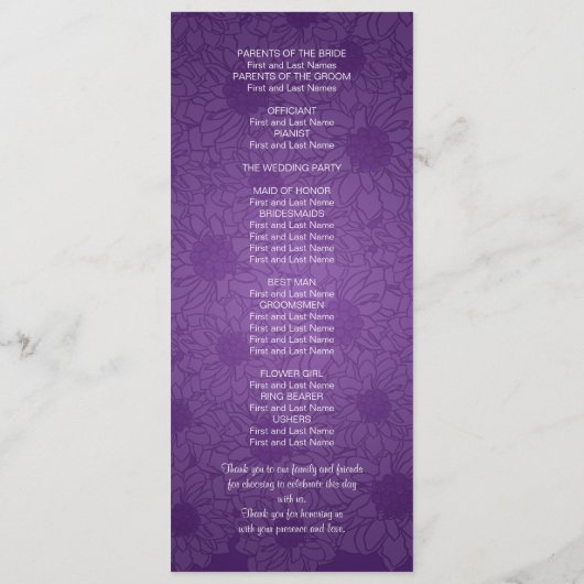Elegantes Hochzeitsprogramm Dahlia Lila Programm (Rückseite)