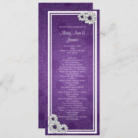 Elegantes Hochzeitsprogramm Dahlia Lila Programm (Vorne/Hinten)