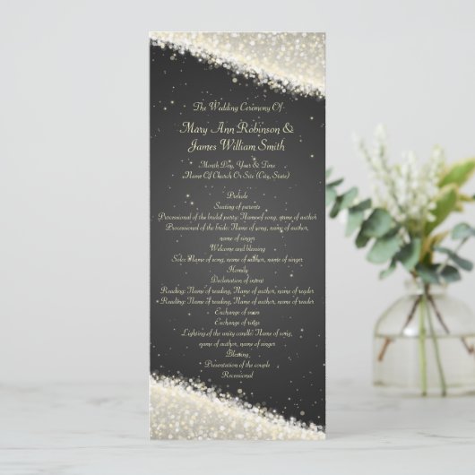 Elegantes Hochzeitsprogramm Dazzling Glitzern Blac Programm (Stehend Vorderseite)