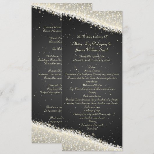 Elegantes Hochzeitsprogramm Dazzling Glitzern Blac Programm (Vorne/Hinten)